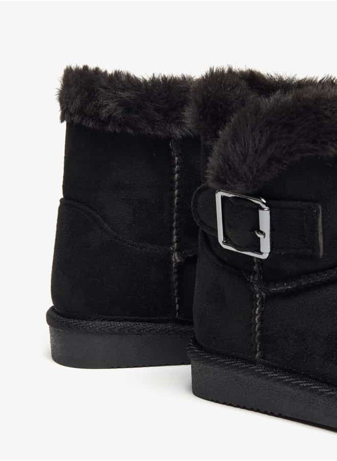 Flora Bella By Shoexpress Girls Plush Detail Slip-On High Cut Boots  - Image 5