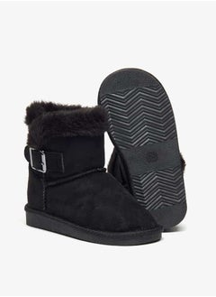 Flora Bella By Shoexpress Girls Plush Detail Slip-On High Cut Boots  - Image 4
