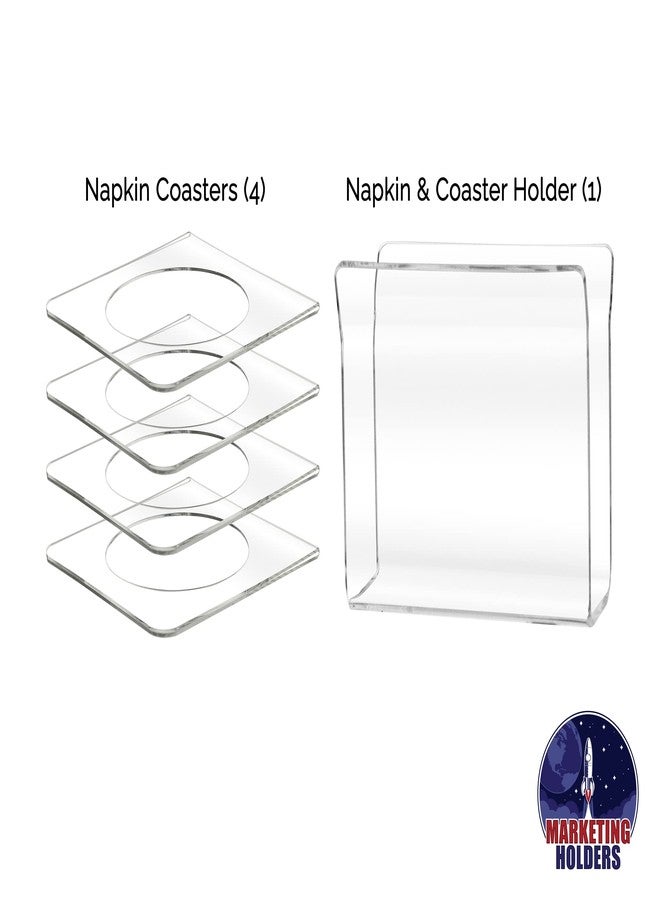 Marketing Holders Napkin Holder U Shaped Flared Caddy with Cocktail Napkin Coasters 5 Pieces Clear Acrylic Upright Home or Restaurant Use Tabletop Napkins Stand by Marketing Holders - Image 2