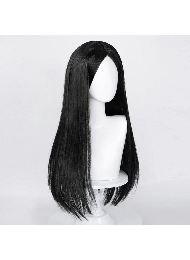 Half and Half Long Straight Black Kids Wig With Flower Hair Clip Wigs For Girls Kids Toddler Cosplay With Wig Cap For Halloween Party Daily - Image 4