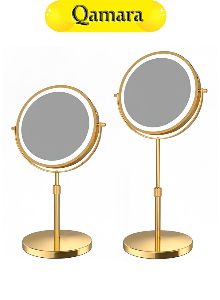 QAMARA LED Double-Sided Mirror - 10x Magnifying Stainless Steel Makeup Mirror - Image 1