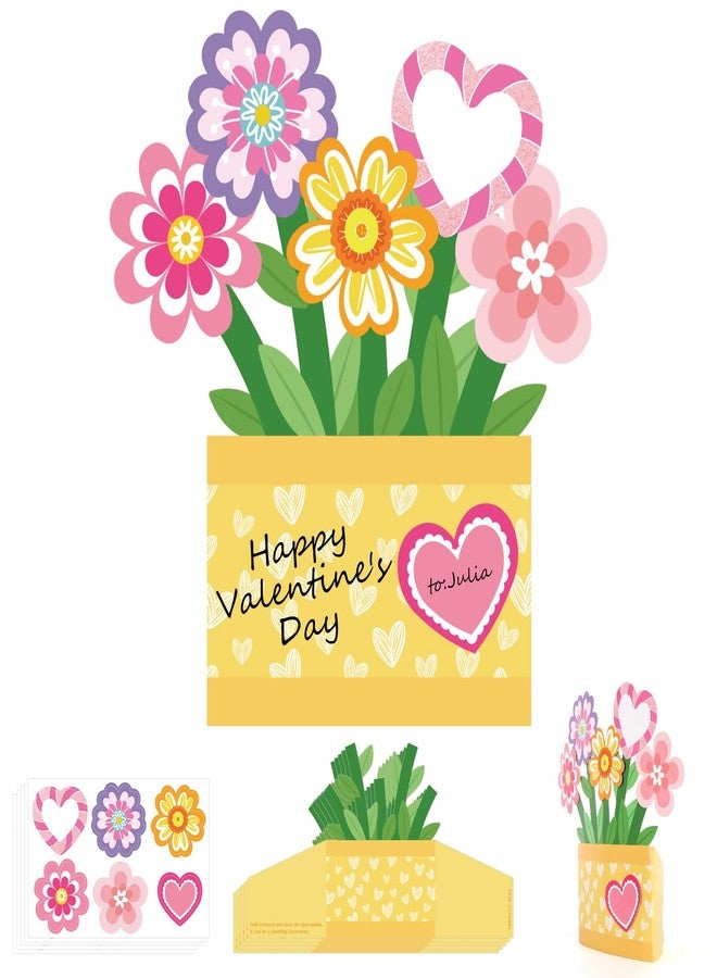 Yewfold 24Pcs Valentine's Day Craft Kit, Valentine's Day Pink DIY Flower Pot Craft Make Your Own 3D Teacher Appreciation Thankful Love Gift Set Home Fun Activities (Flower) - Image 1