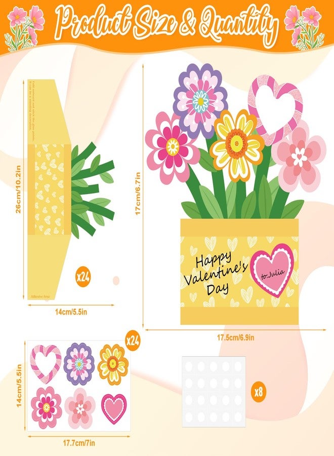 Yewfold 24Pcs Valentine's Day Craft Kit, Valentine's Day Pink DIY Flower Pot Craft Make Your Own 3D Teacher Appreciation Thankful Love Gift Set Home Fun Activities (Flower) - Image 2