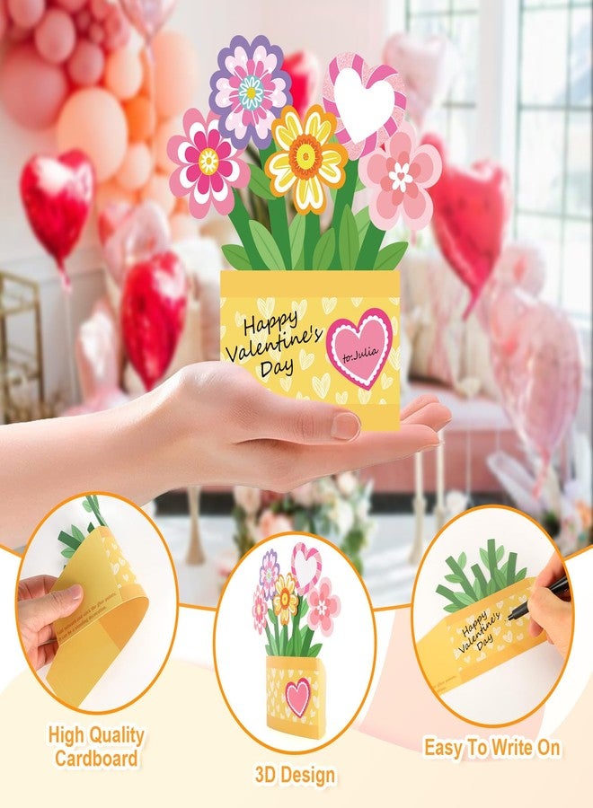 Yewfold 24Pcs Valentine's Day Craft Kit, Valentine's Day Pink DIY Flower Pot Craft Make Your Own 3D Teacher Appreciation Thankful Love Gift Set Home Fun Activities (Flower) - Image 3