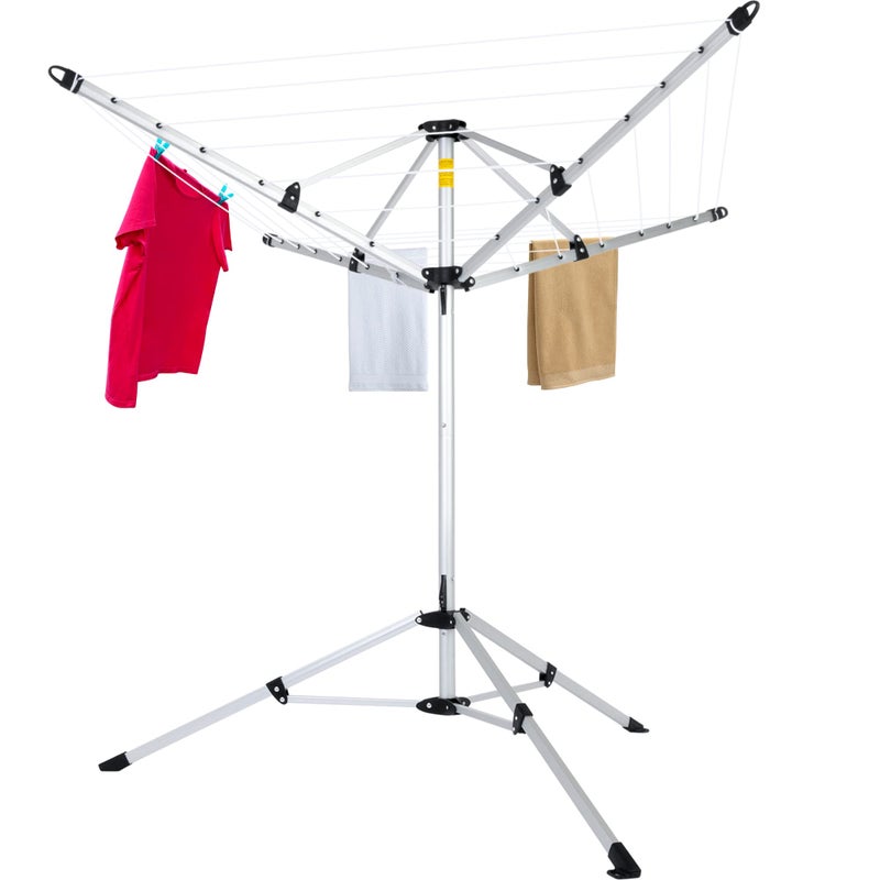 JS HANGER Drying Natural Clothes Airer Outdoor Portable 4arm Aluminum Drying Rack wGround Stake Carry Bag 28Lines with 65 ft Umbrella Clothesline
