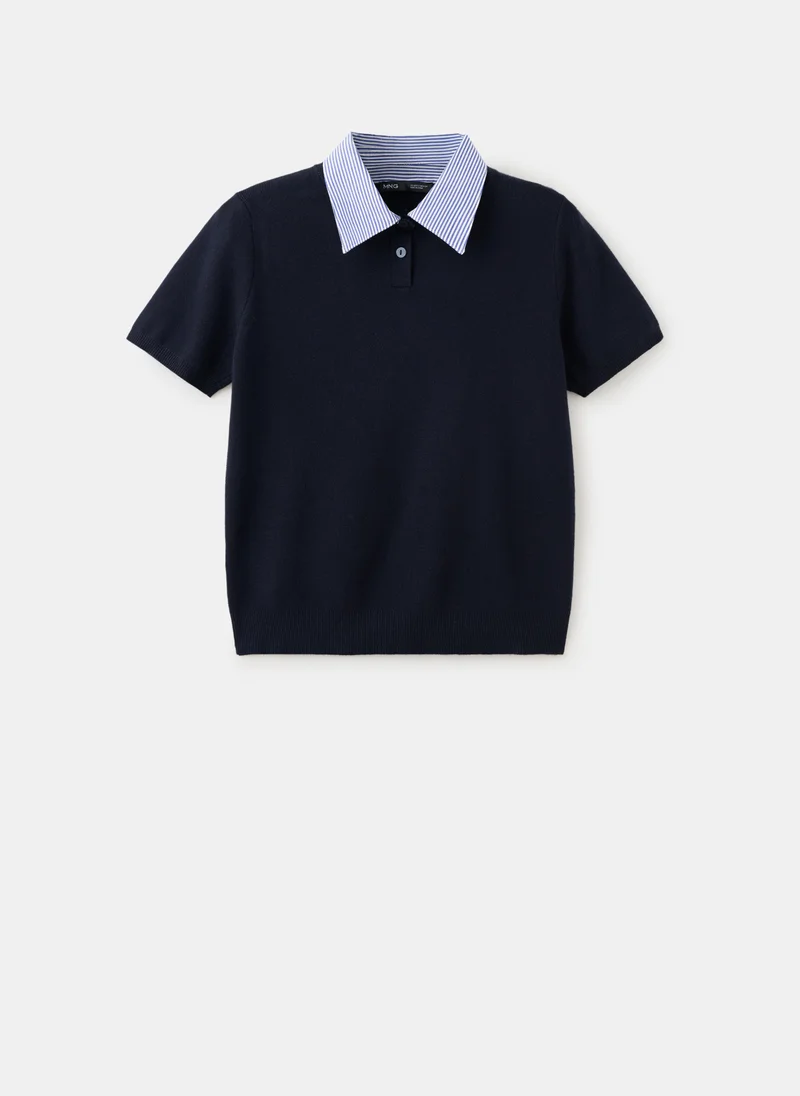 Mango 56-NAVY Striped Polo Neck Sweater for Women | Best Price UAE