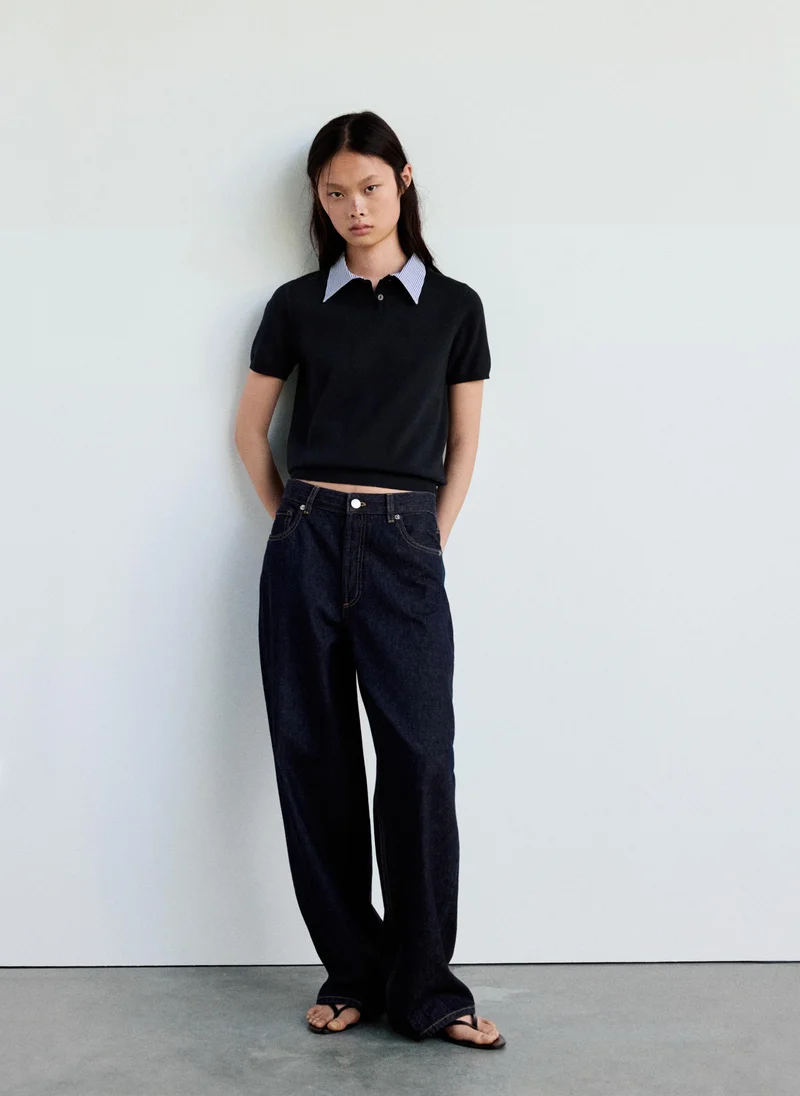 Mango 56-NAVY Striped Polo Neck Sweater for Women | Best Price UAE