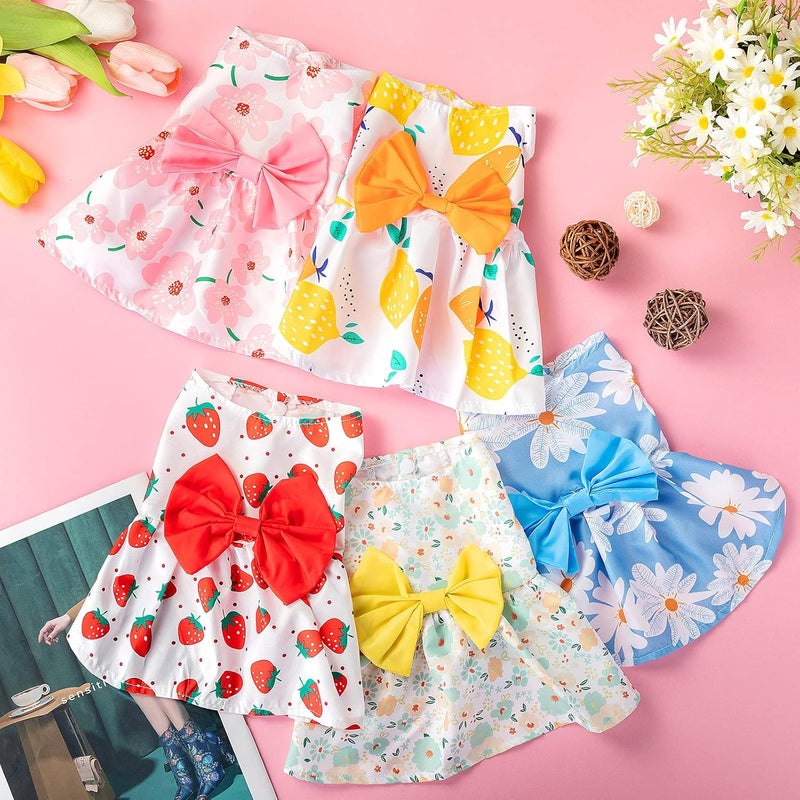 Saintrygo 5 Pieces Dog Dresses for Small Dogs Girls Floral Puppy Dresses Pet Dog Princess Bowknot Dress Cute Doggie Summer Outfits Dog Clothes for Yorkie Female Cat Small Pets, 5 Styles(Medium) - Image 4