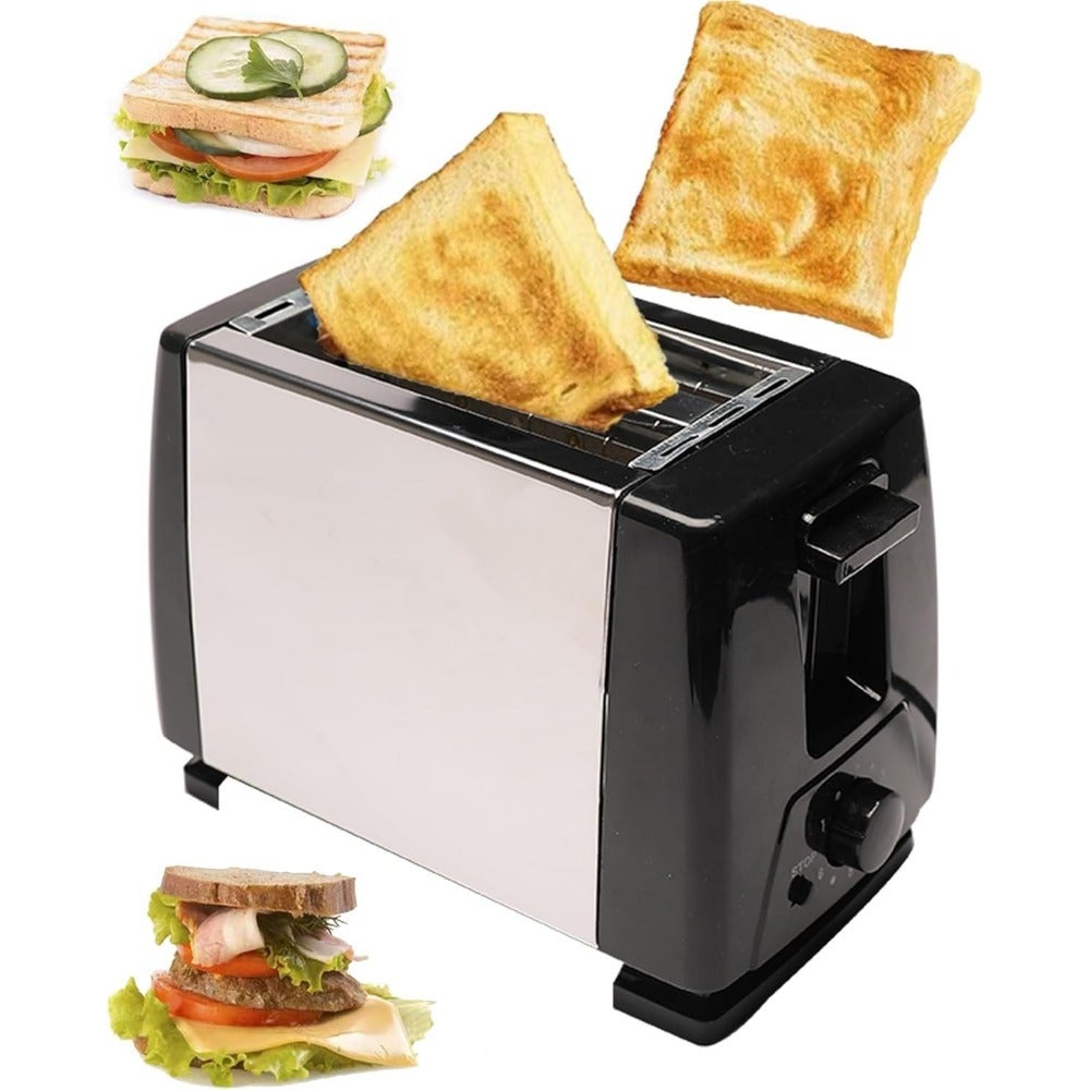 Toaster 2 bread, Toaster Stainless Steel Housing, Six Optional Gears, Easy Operation, Automatic Ejection, Washable Design for All Bread Types and Bagel in the Kitchen.