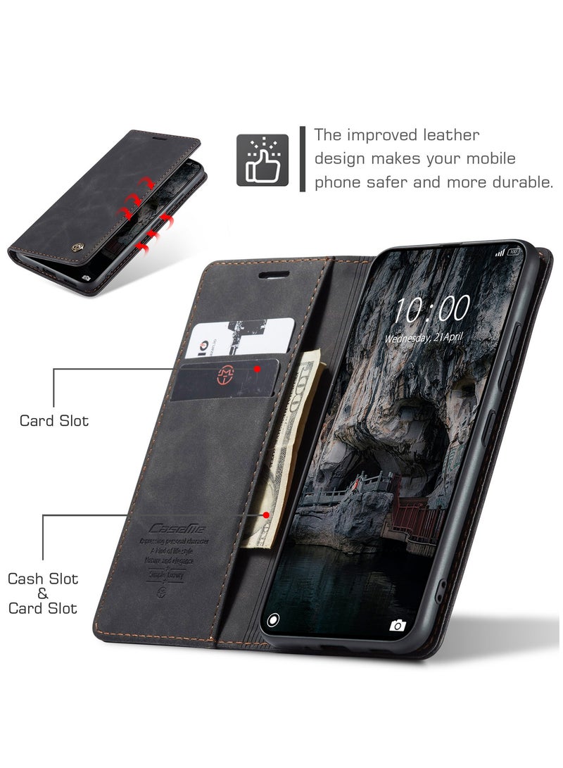 كيس مي غطاء Xiaomi 14T، غطاء Flip حماية كاملة ضد الصدمات مع امتصاص مغناطيسي، غطاء PU الجلدي مع حامل مخفي وحافظة محفظة - Image 2