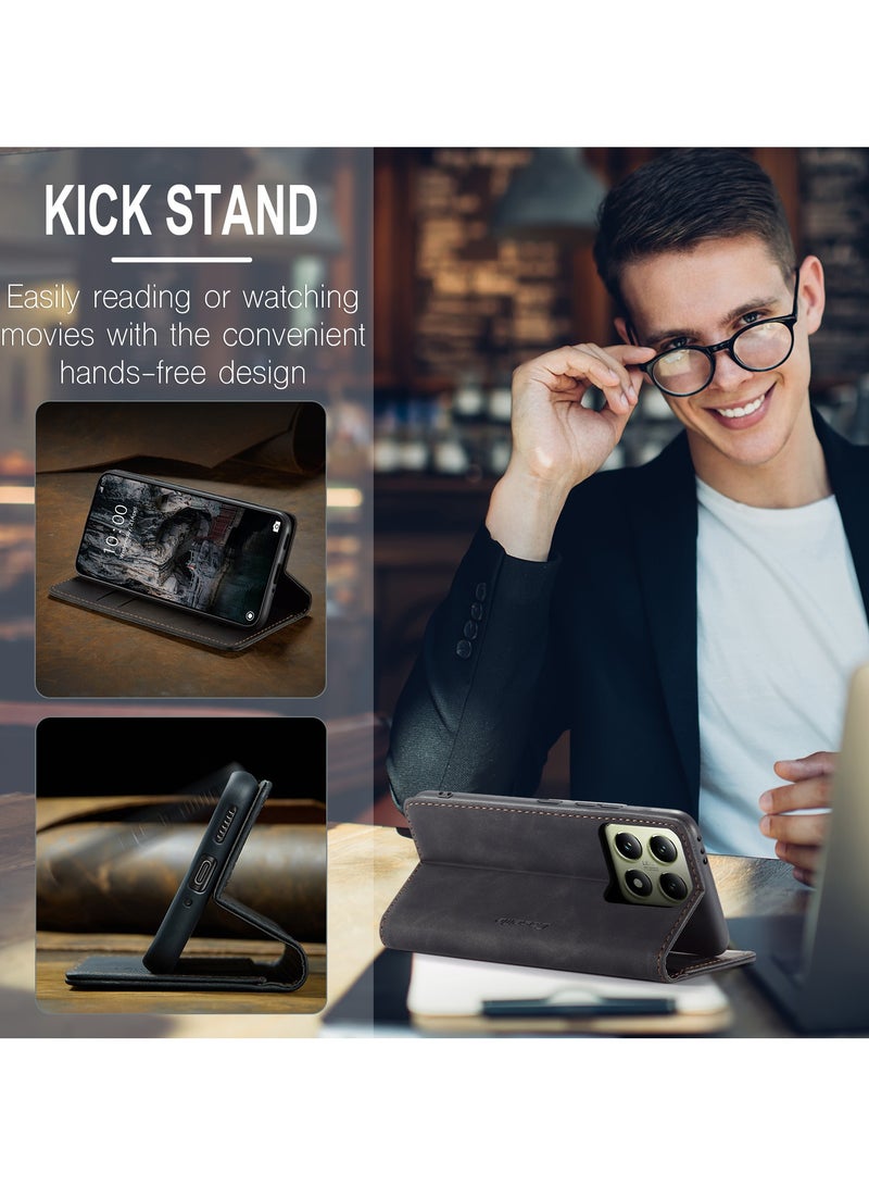 كيس مي غطاء Xiaomi 14T، غطاء Flip حماية كاملة ضد الصدمات مع امتصاص مغناطيسي، غطاء PU الجلدي مع حامل مخفي وحافظة محفظة - Image 5