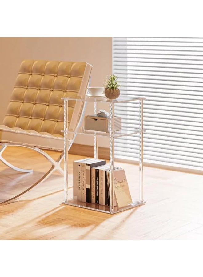 Horoof HomeÂ® Clear Acrylic 3-Tier Side Table â€“ Modern Rectangular Nightstand, Bedside End Table, Transparent Storage Shelf for Living Room, Bedroom - Image 2