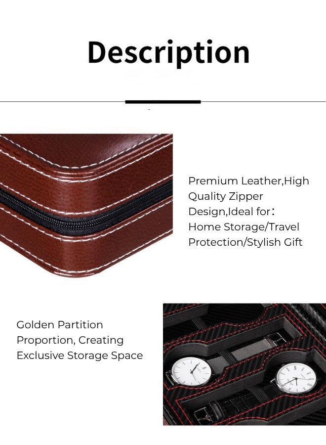 Premium Leather Watch Storage Case,Portable Zippered Watch Organizer(4-Slot), Sleek,Luxury,for Travel, Home, Outdoor Use - Image 3