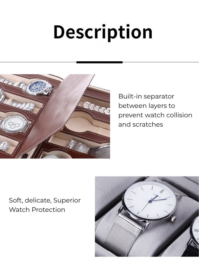 Premium Leather Watch Storage Case,Portable Zippered Watch Organizer(4-Slot), Sleek,Luxury,for Travel, Home, Outdoor Use - Image 4