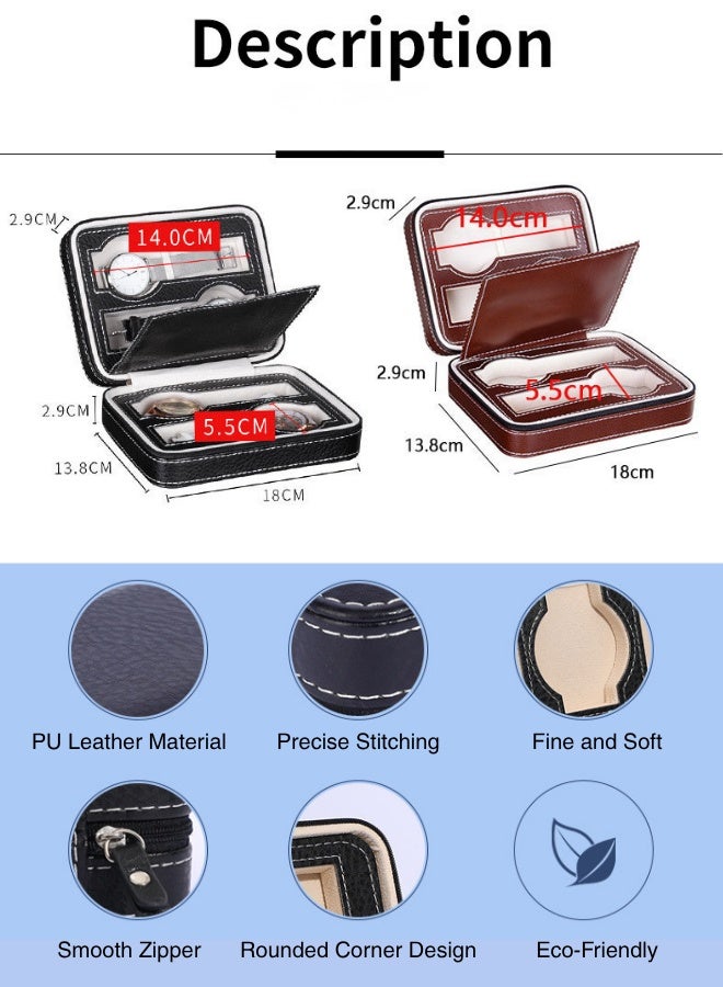 Premium Leather Watch Storage Case,Portable Zippered Watch Organizer(4-Slot), Sleek,Luxury,for Travel, Home, Outdoor Use - Image 2
