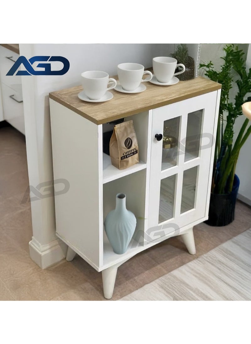 AGD Multipurpose Sideboard and Buffet Table for Kitchen and Living Room, Kitchen Dining Room Console Cabinet with Closed Cabinet and 2 Open Storage Shelves 58*30*77cm White  - Image 2