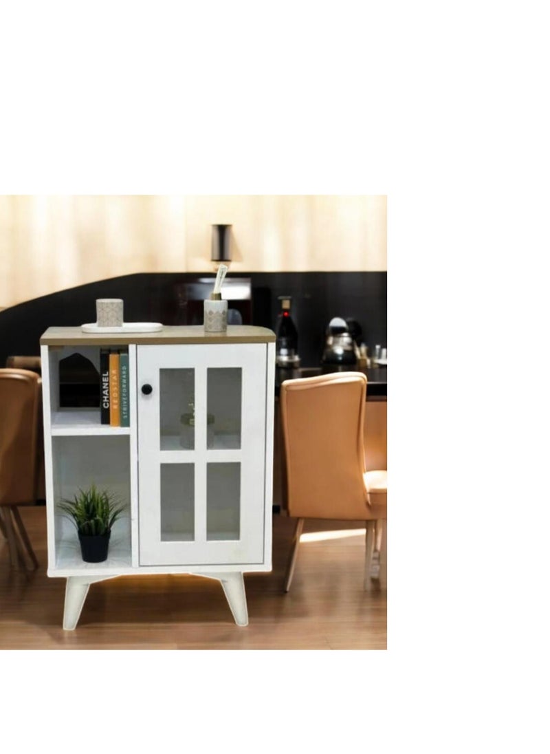 AGD Multipurpose Sideboard and Buffet Table for Kitchen and Living Room, Kitchen Dining Room Console Cabinet with Closed Cabinet and 2 Open Storage Shelves 58*30*77cm White  - Image 4