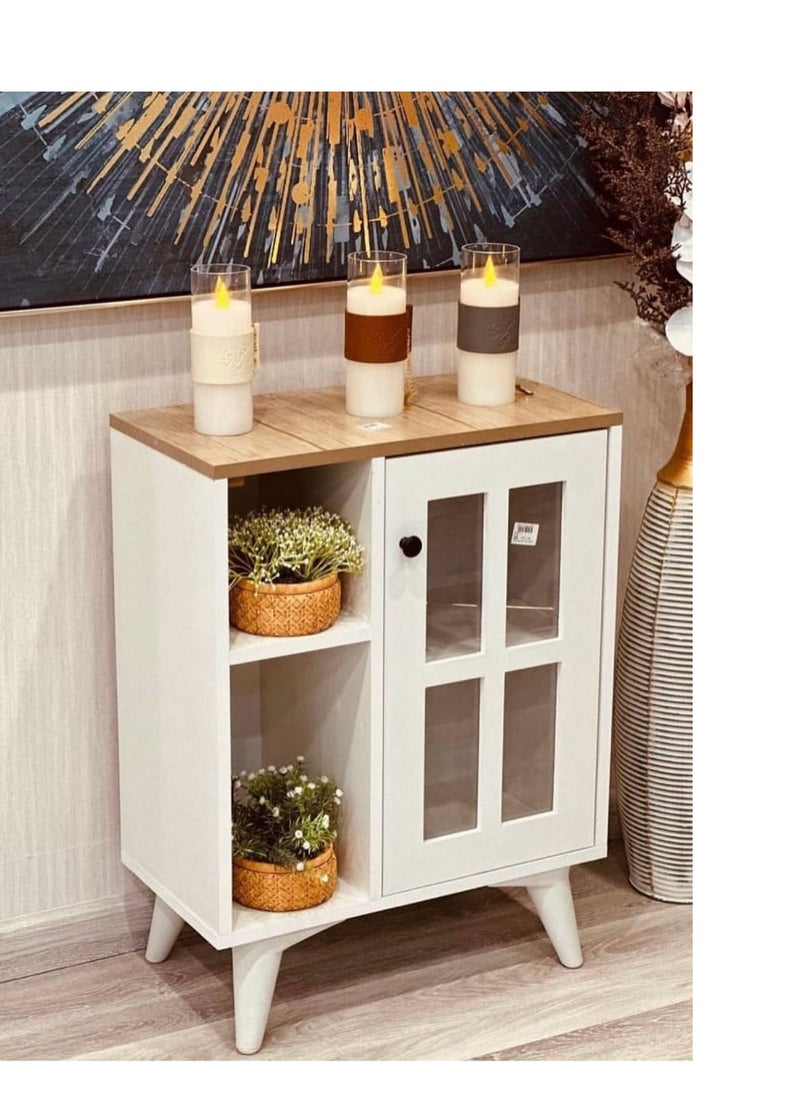 AGD Multipurpose Sideboard and Buffet Table for Kitchen and Living Room, Kitchen Dining Room Console Cabinet with Closed Cabinet and 2 Open Storage Shelves 58*30*77cm White  - Image 5