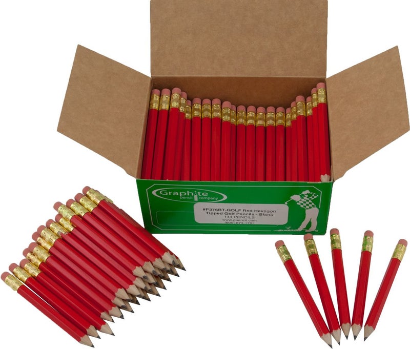 Graphite Pen Pencil Company Red Hexagonal Golf Pencils 144 Count Pre Sharpened Non Toxic