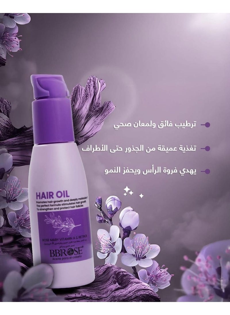 بي بي روز زيت الشعر BBROSE بخلاصة إكليل الجبل، فيتامين A والريتينول – تغذية عميقة ومحفّز لنمو الشعر 100 مل - Image 2