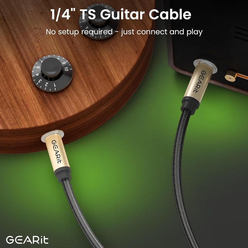 GearIT Guitar Instrument Cable (10ft 2-Pack) 1/4 Inch to 1/4 inch TS Straight Male to Male 6.35mm Mono Jack with Alloy Connector and Nylon Braid - Image 4