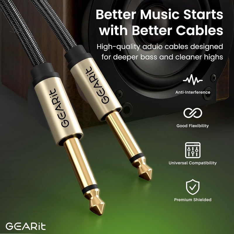 GearIT Guitar Instrument Cable (10ft 2-Pack) 1/4 Inch to 1/4 inch TS Straight Male to Male 6.35mm Mono Jack with Alloy Connector and Nylon Braid - Image 3