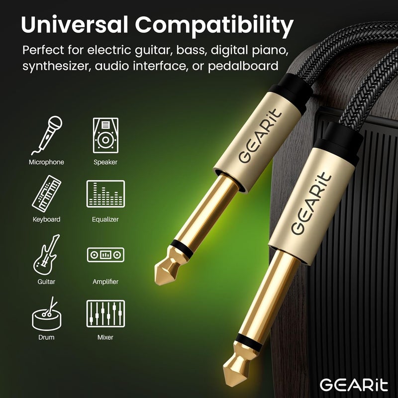 GearIT Guitar Instrument Cable (10ft 2-Pack) 1/4 Inch to 1/4 inch TS Straight Male to Male 6.35mm Mono Jack with Alloy Connector and Nylon Braid - Image 5