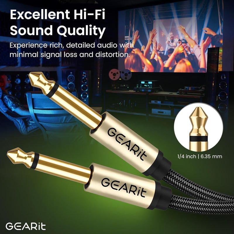 GearIT Guitar Instrument Cable (10ft 2-Pack) 1/4 Inch to 1/4 inch TS Straight Male to Male 6.35mm Mono Jack with Alloy Connector and Nylon Braid - Image 2