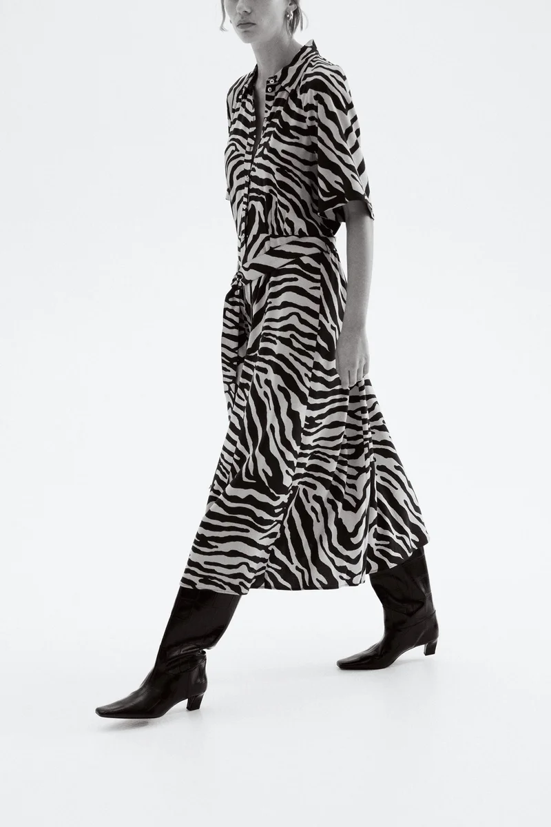 اتش اند ام فستان بتصميم قميص مع حزام بعقدة