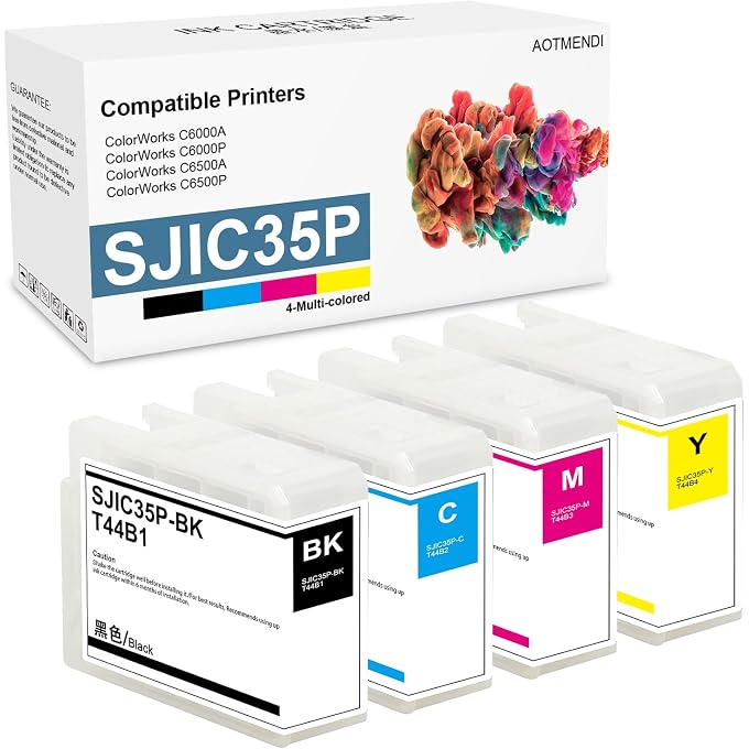 SJIC35P Ink Cartridge (BK/C/M/Y) Replacement for SJIC35P Ink Cartridge Set of ColorWorks C6000Au C6000Pu C6500Au C6500Pu Printer (4-Pack)