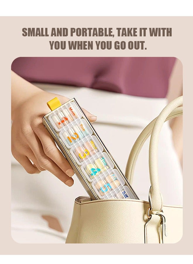 Weekly Pill Organizer Seven Day Tablet Box Travel Container for Vitamins Medication Supplements and Fish Oils Beige - Image 4