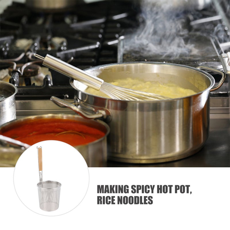4 pcs Stainless Steel Drain Basket With Wood Handle Perforated Noodle Skimmer Deep Fry Basket Wire Mesh Frying Basket For Cooking Pasta Ramen Dumplings - Image 2