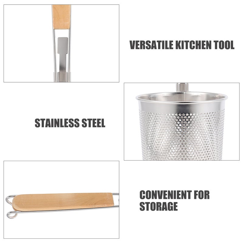 4 pcs Stainless Steel Drain Basket With Wood Handle Perforated Noodle Skimmer Deep Fry Basket Wire Mesh Frying Basket For Cooking Pasta Ramen Dumplings - Image 5