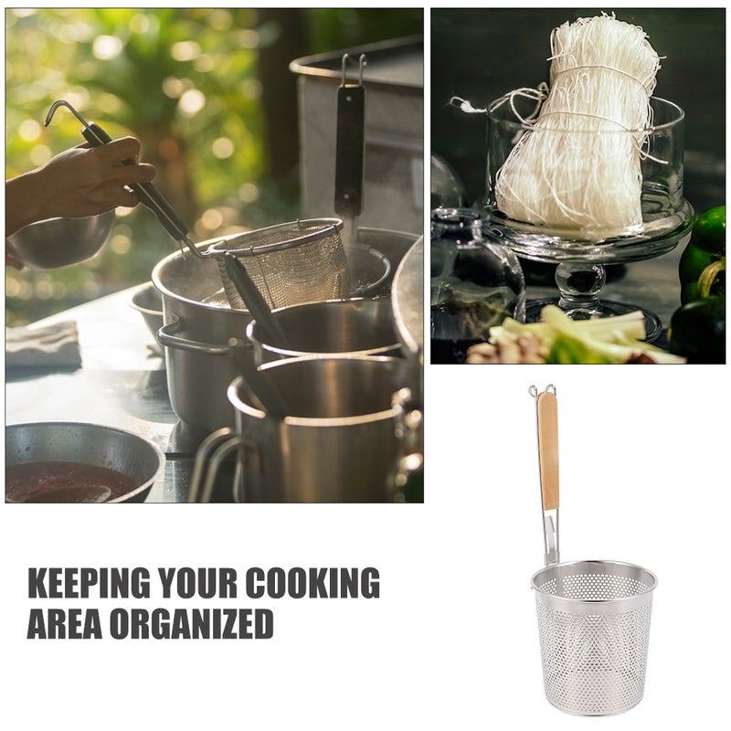 4 pcs Stainless Steel Drain Basket With Wood Handle Perforated Noodle Skimmer Deep Fry Basket Wire Mesh Frying Basket For Cooking Pasta Ramen Dumplings - Image 3