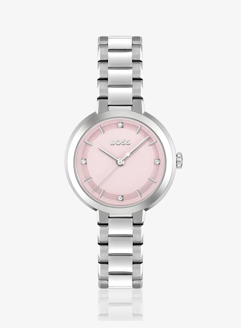 BOSS 3-Hand Sena Collection Quartz Movement Watch For Women With Silver Stainless Steel Bracelet - 1502757