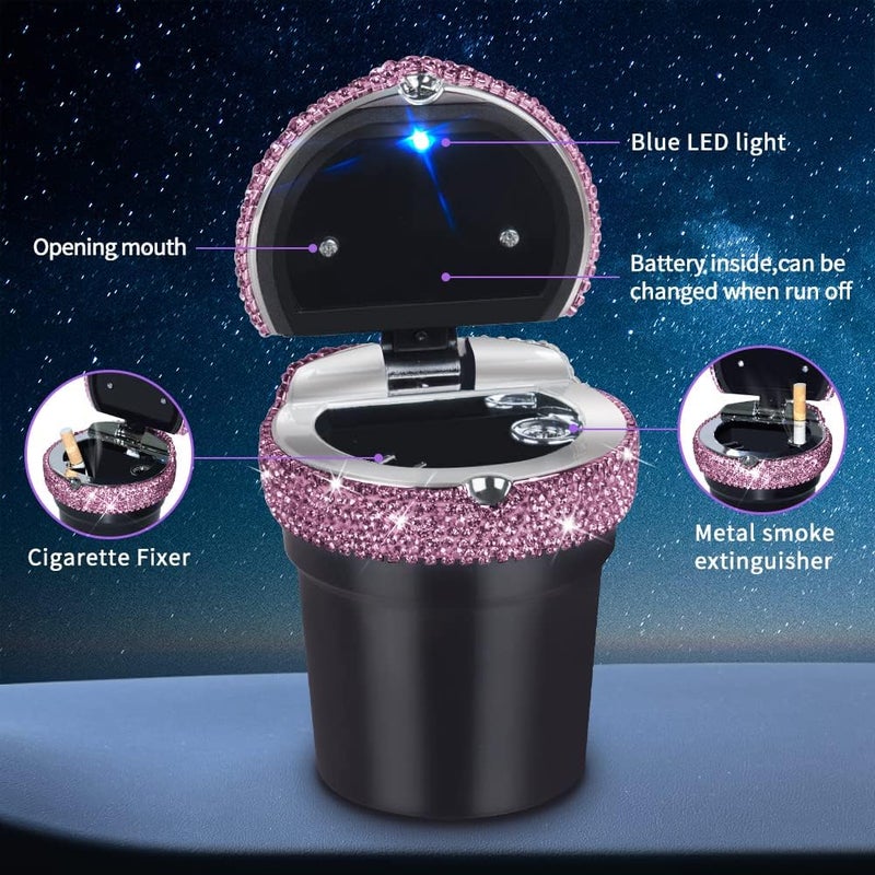 eing Car Ashtray Portable Bling Cigarette Smokeless Cylinder Cup Holder with Blue LED Light Indicator and 2 Replacement Batteries,Car Accessories for Women,Ideal for Car,Home and Office,1-Pack Purple - Image 5