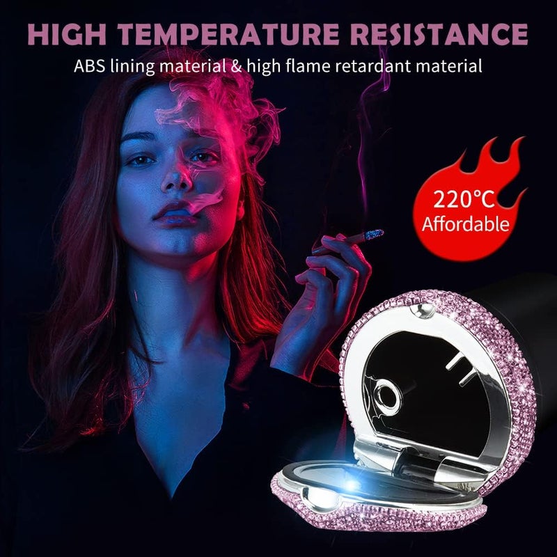 eing Car Ashtray Portable Bling Cigarette Smokeless Cylinder Cup Holder with Blue LED Light Indicator and 2 Replacement Batteries,Car Accessories for Women,Ideal for Car,Home and Office,1-Pack Purple - Image 3