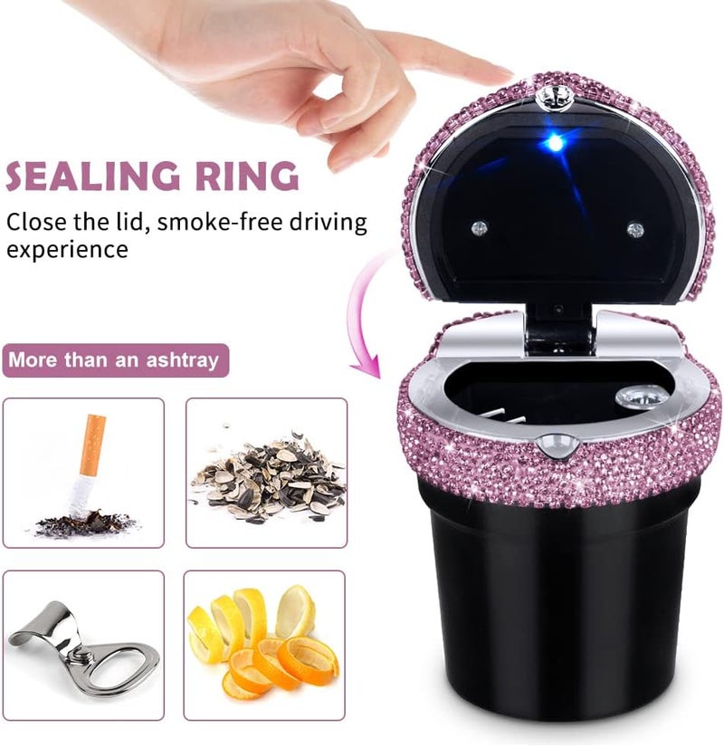 eing Car Ashtray Portable Bling Cigarette Smokeless Cylinder Cup Holder with Blue LED Light Indicator and 2 Replacement Batteries,Car Accessories for Women,Ideal for Car,Home and Office,1-Pack Purple - Image 2