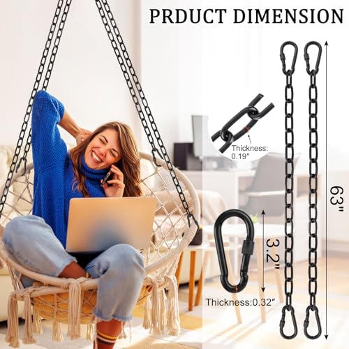 YOSE 2 Pack 63in Hanging Chair Chain with 4 Carabiners 500LB Capacity Hanging Kits Heavy Duty Hanging Chair Hardware for Hammock Swing Punching Bags Sandbag Indoor Outdoor Yoga Gym Black63in - Image 3