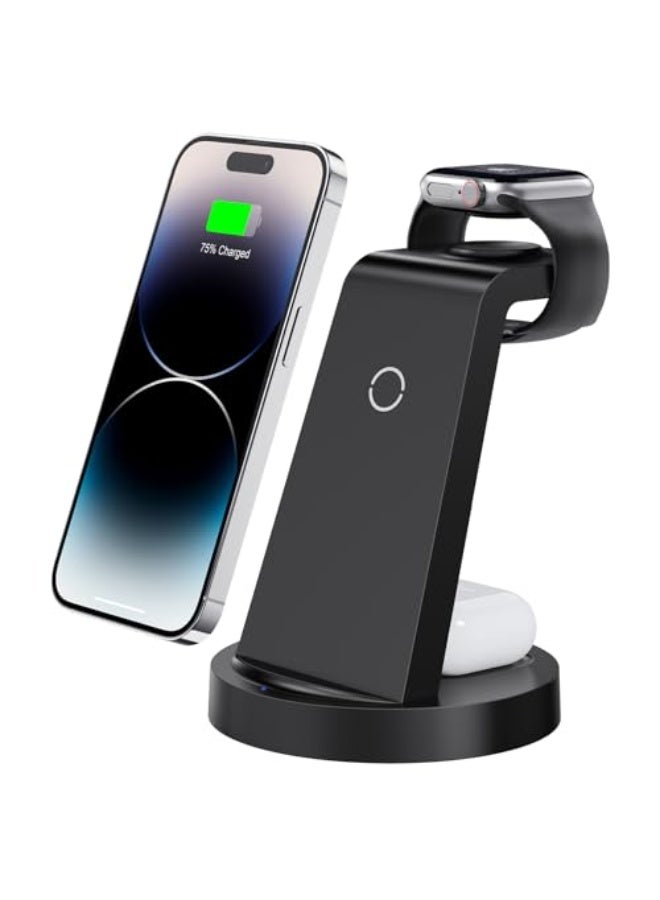 NIBEMINENT 3 in 1 Charging Station for iPhone, Wireless Charger for iPhone 16e 16 15 14 13 12 11 X Pro Max & Apple Watch - Wireless Charging Station for AirPods 4 3 Pro  - Image 1
