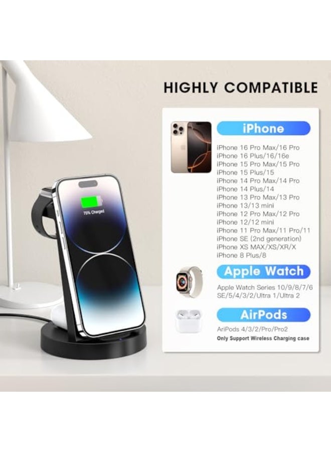NIBEMINENT 3 in 1 Charging Station for iPhone, Wireless Charger for iPhone 16e 16 15 14 13 12 11 X Pro Max & Apple Watch - Wireless Charging Station for AirPods 4 3 Pro  - Image 5
