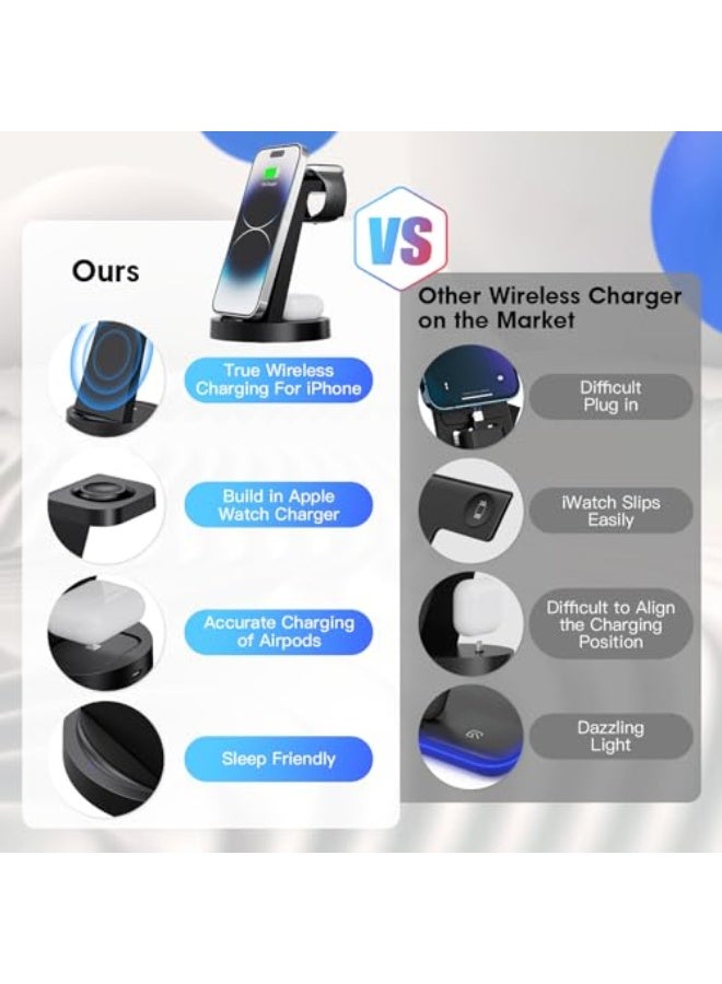 NIBEMINENT 3 in 1 Charging Station for iPhone, Wireless Charger for iPhone 16e 16 15 14 13 12 11 X Pro Max & Apple Watch - Wireless Charging Station for AirPods 4 3 Pro  - Image 2