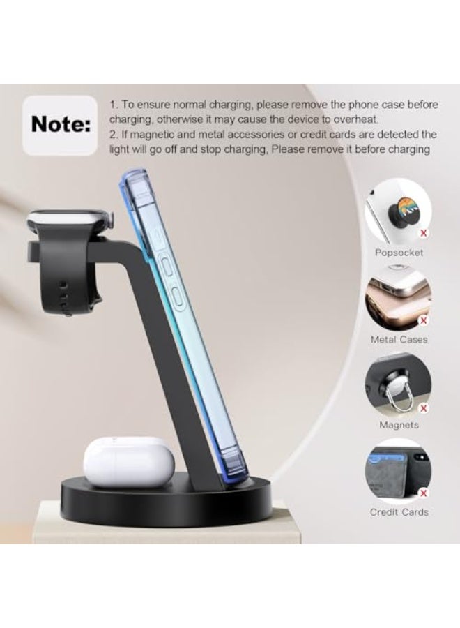 NIBEMINENT 3 in 1 Charging Station for iPhone, Wireless Charger for iPhone 16e 16 15 14 13 12 11 X Pro Max & Apple Watch - Wireless Charging Station for AirPods 4 3 Pro  - Image 3