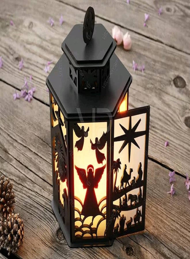 MeeCraft Wooden Nativity Scene Tealight Candle Holder - Christmas Lighting Decor for Home and Balcony, Hanging Lanterns for Decoration, 14x12x21.5 cm, Brown - Image 4