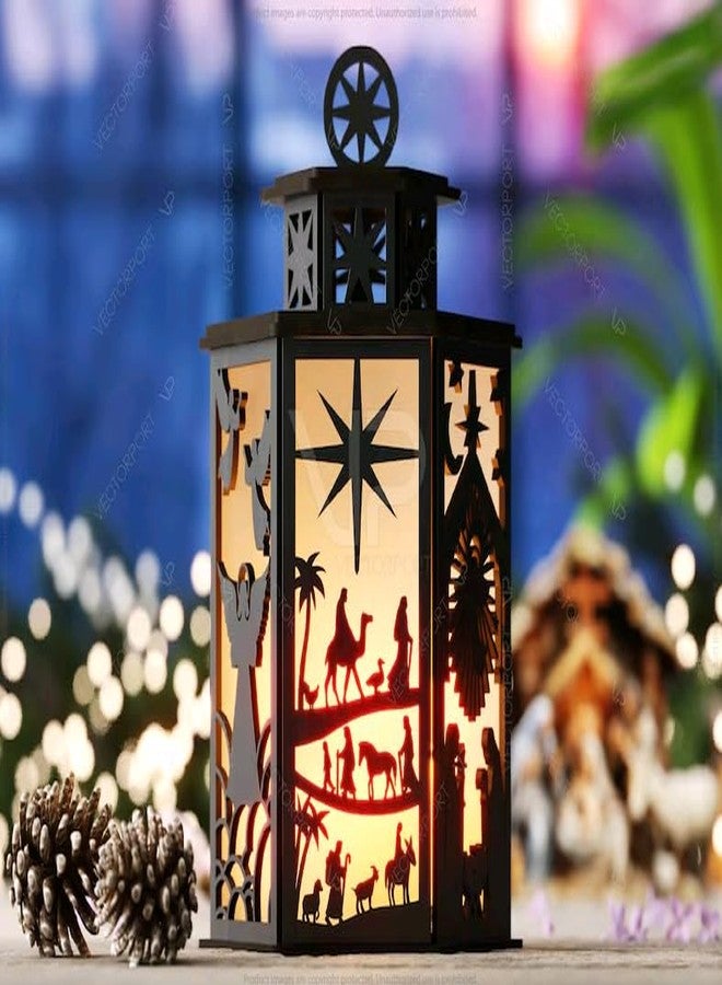 MeeCraft Wooden Nativity Scene Tealight Candle Holder - Christmas Lighting Decor for Home and Balcony, Hanging Lanterns for Decoration, 14x12x21.5 cm, Brown - Image 2