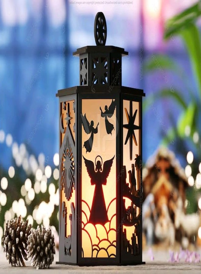 MeeCraft Wooden Nativity Scene Tealight Candle Holder - Christmas Lighting Decor for Home and Balcony, Hanging Lanterns for Decoration, 14x12x21.5 cm, Brown - Image 3