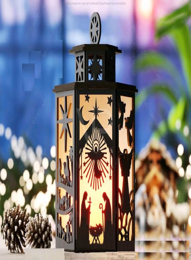 MeeCraft Wooden Nativity Scene Tealight Candle Holder - Christmas Lighting Decor for Home and Balcony, Hanging Lanterns for Decoration, 14x12x21.5 cm, Brown - Image 1