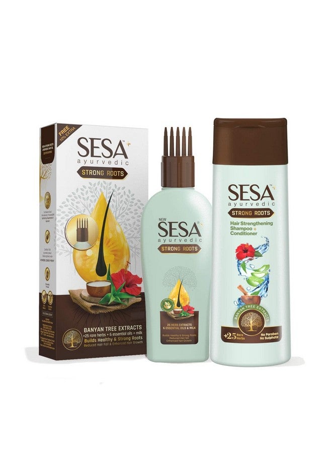 سيسا مجموعة العناية بالشعر الأيورفيدي Strong Roots مع زيت تقوية الشعر (200 مل) والشامبو والبلسم (200 مل) للرجال والنساء | خالية من البارابين - Image 1
