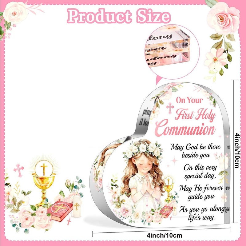 هدايا القربان الأولى للأكريليك المسطح ثنائي الأبعاد للفتيات، ديكور طاولة على شكل قلب بقياس 10 × 10 للسيدة العذراء للابنة والحفيدة والحفيدة - Image 2