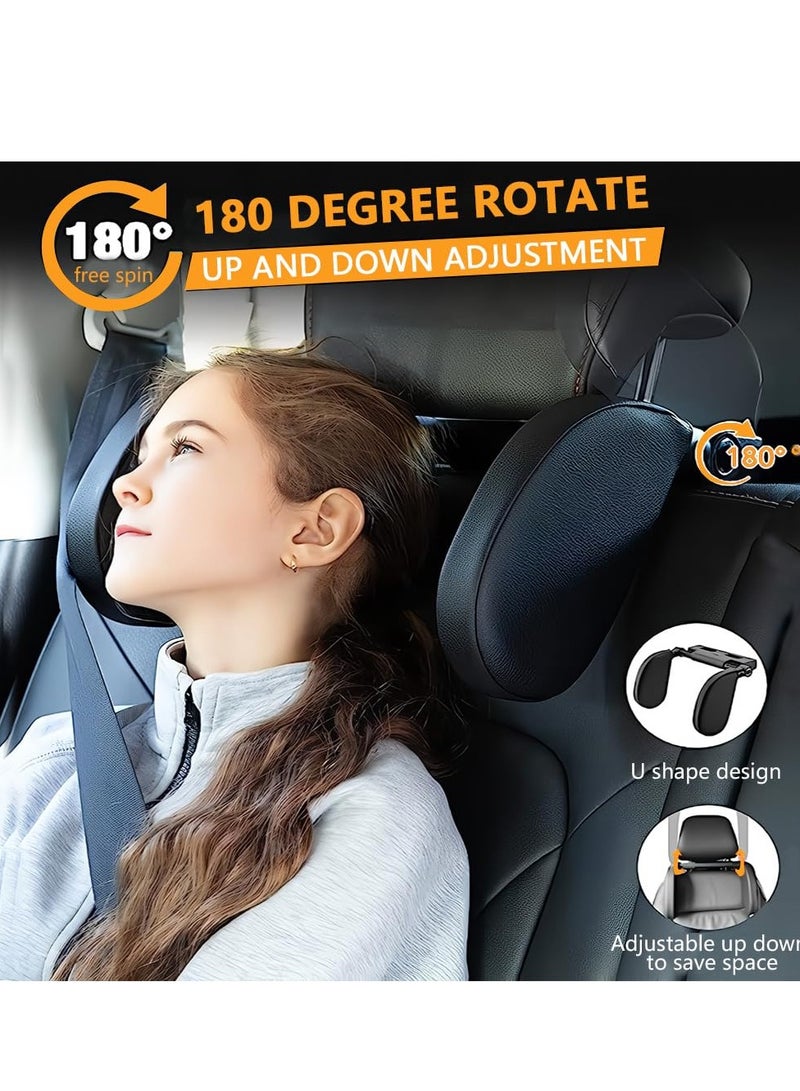 MIXDE Car Headrest Pillow Memory Foam Road Pal Headrest, 180 Adjustable Car Seat Head Neck Support Pillow, U-shaped Sleeping Travel PU Cushion Pillow Long Trip Rest Headrest Pillow for Toddler Kid Adult  - Image 4